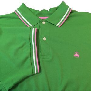Brooks Brothers 1818 Performance Polo Golf Shirt Mens Large Green Striped Collar